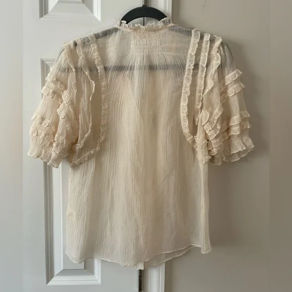 Rebecca Taylor Ivory Ruffle-Trim Button Blouse - Picture 5 of 10